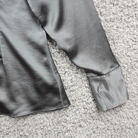 Express Portofino Shirt Womens‎ Medium Gray Satin Polyester Button Up Office - Picture 2 of 14